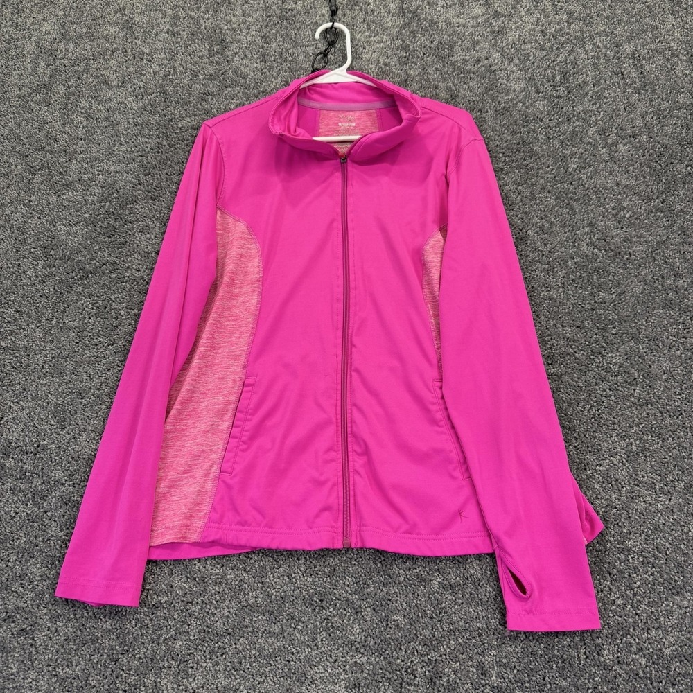 Danskin Now Top Womens XXL Pink Colorblock Full Zip Thumbholes Running Gym